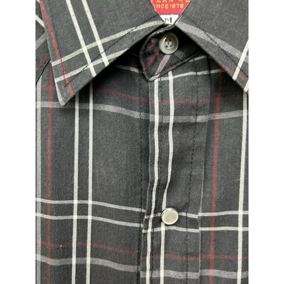 Plains Western Wear Pearl‎ Snap Shirt Mens Medium Black Gray Plaid Rockabilly - Picture 5 of 8